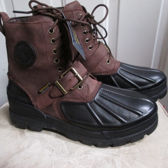 new Ralph Lauren Oslo Men's Waterproof high Boot, Black,/Brown Size 11D